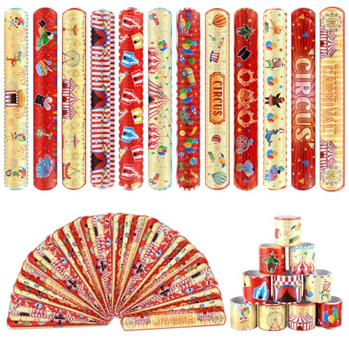 Lemicin 60 PCS Carnival Party Favors Set Circus Themed Slap Bracelets for Kids Carnival Themed Birthday Supplies Class Exchange Gifts Classroom Rewards Baby Shower Gifts for Boys Girls Students
