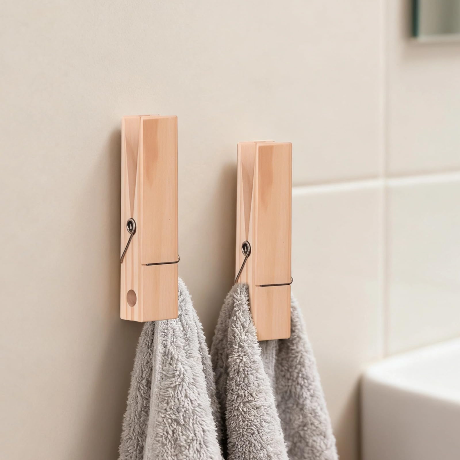 2 STK. Riesige Wäscheklammern, 30 cm Jumbo-Holzklammer, Retro-Wäscheklammer, Handtuchhalter, Dekorative Wäscheklammer für Zuhause, Außenbereich, Naturholz