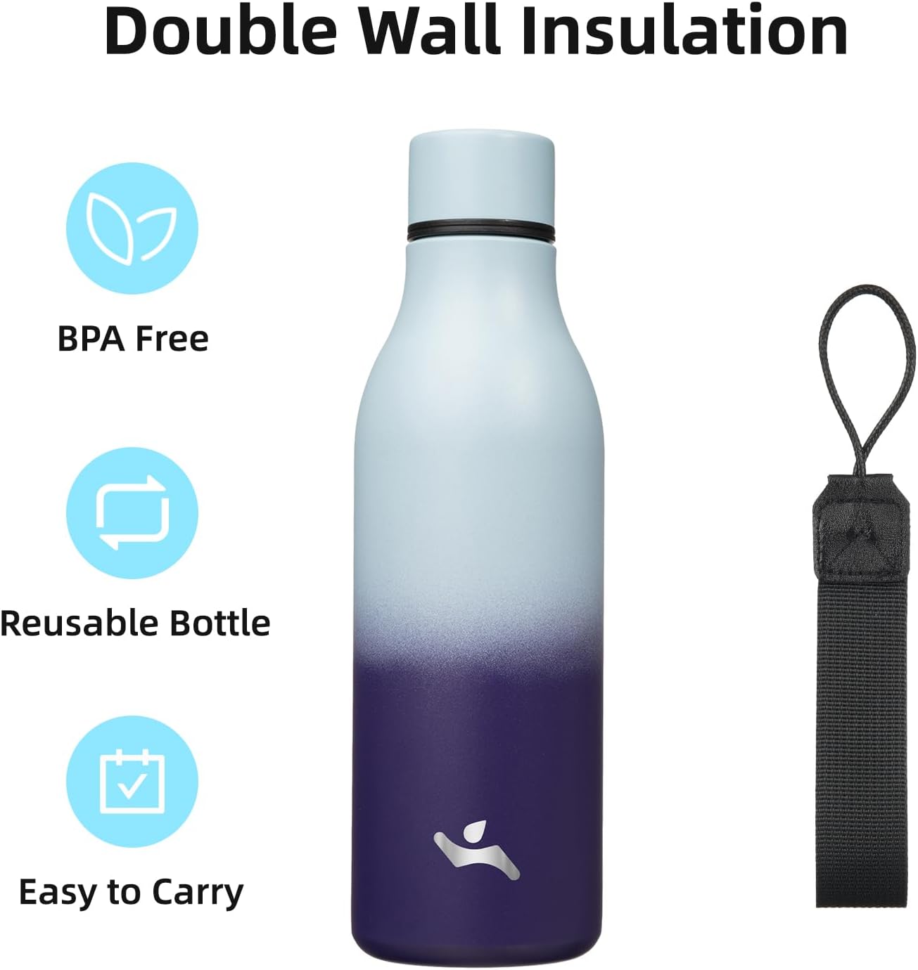 Insulated Water Bottle with Strap,18 oz Double Wall Stainless Steel Vacuum Bottles Metal Water Flask,Ocean Dream - Image 3