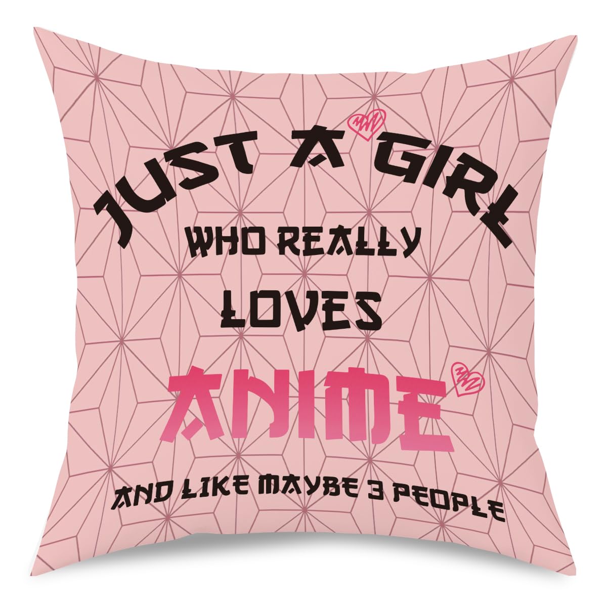 Anime Decor, Just a Girl Who Loves Anime Anime Room Decorative Throw Pillow Covers, Girls Anime Gifts Anime Lovers for Home Living Room Girl Women Bedroom Decoration Gifts Pink