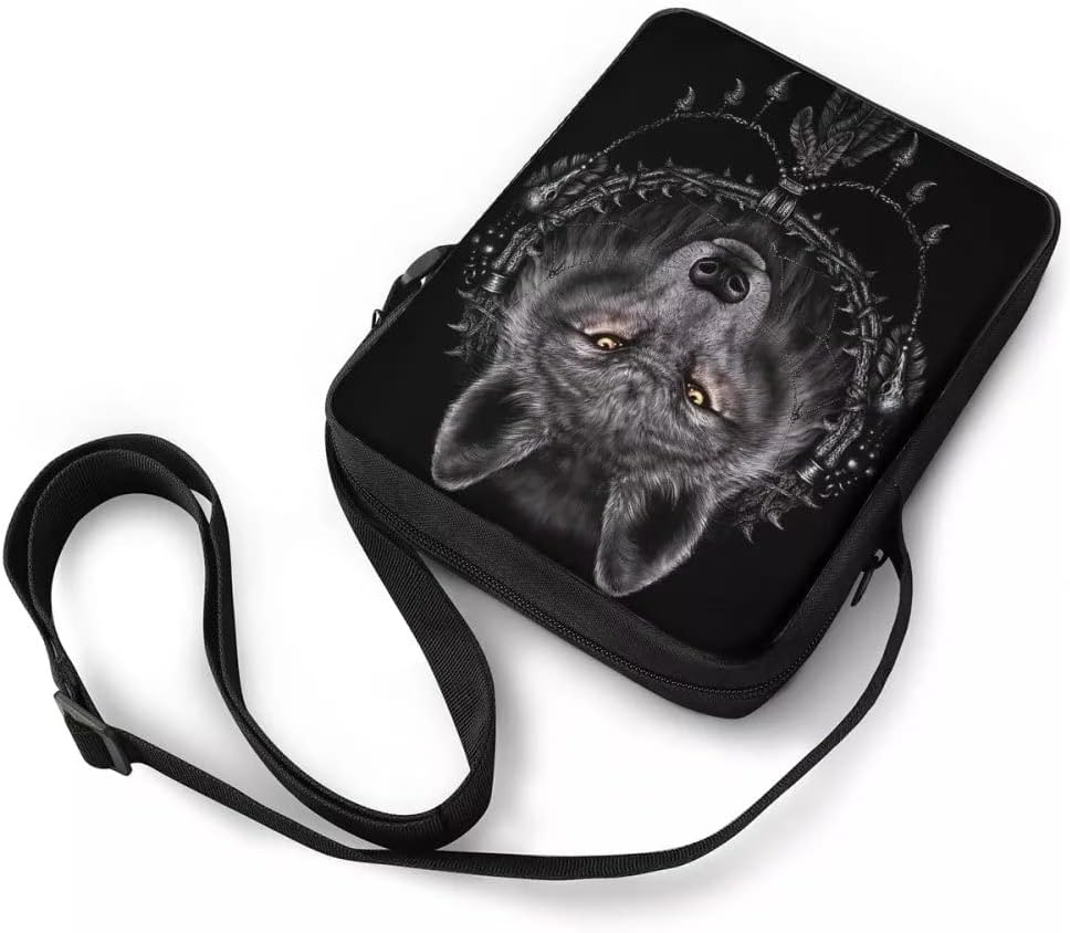 chaqlin Animal Wolf School Bags Black Wolf Messenger Totebags for Boys Girls,Cool Mini Crossbody Bags Shoulder Handbags Wallet for Outdoor Travel Sport - Image 3