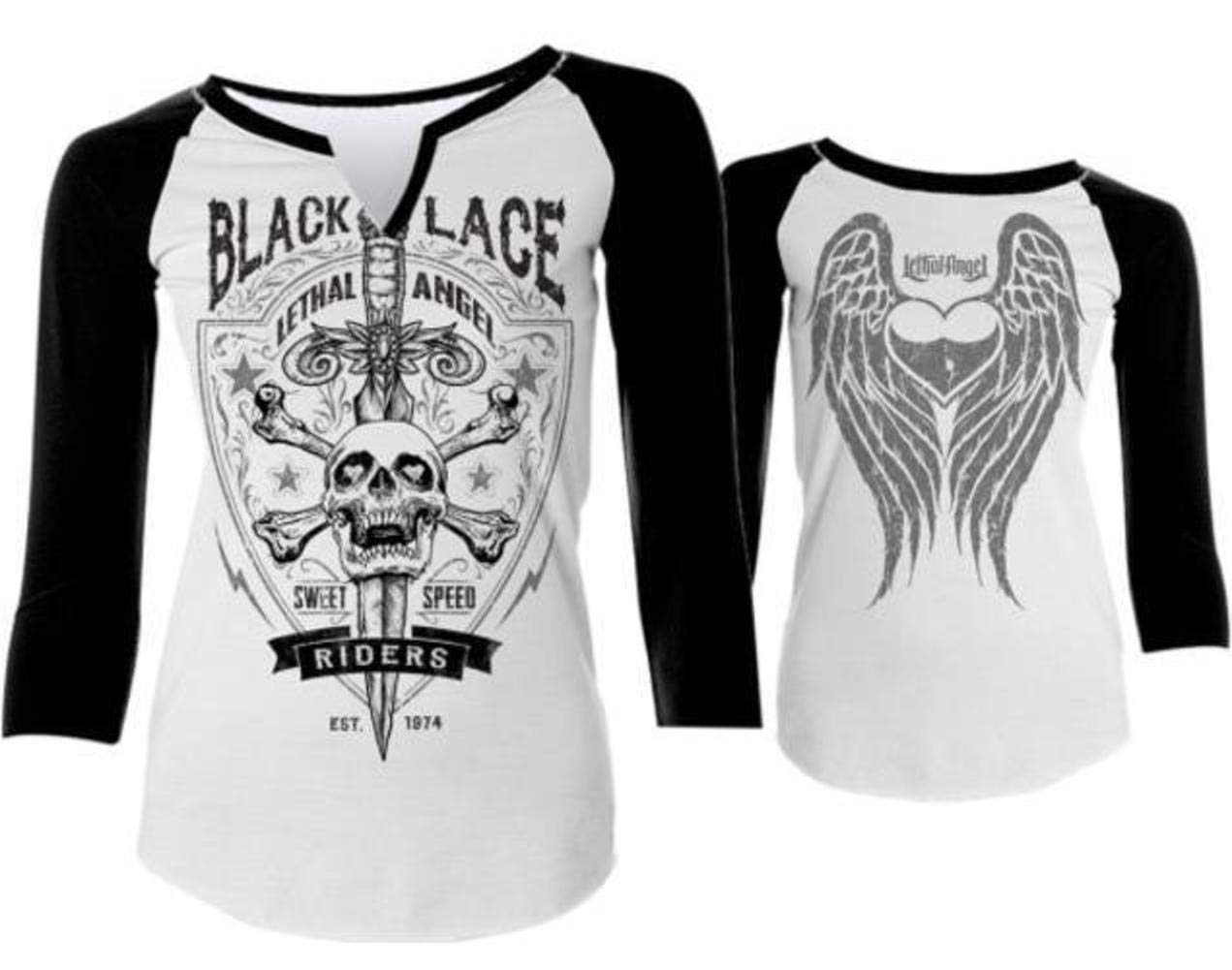 Women's Shirt (Black Lace Riders Baseball Sleeve (Sl))(,), 1 Pack