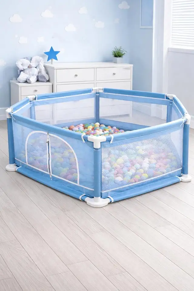 Cercadinho Bebê Infantil Grande com Zíper e Base Reforçada – Chiqueirinho Dobrável com Tela Respirável e Montagem Fácil (Azul)