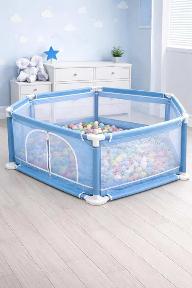 Cercadinho Bebê Infantil Grande com Zíper e Base Reforçada – Chiqueirinho Dobrável com Tela Respirável e Montagem Fácil (Azul)