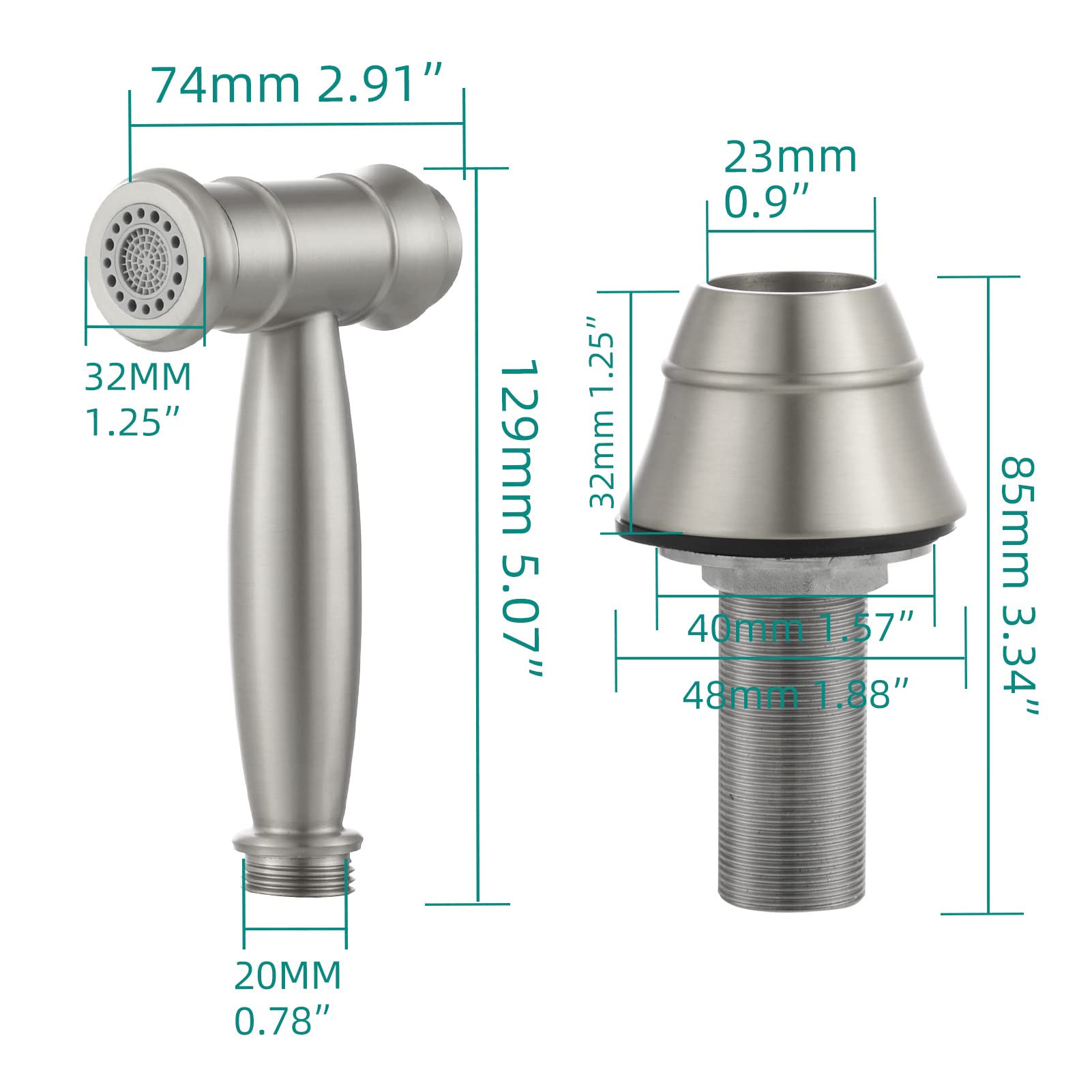 Tecmolog Brausekopf Küchenarmatur Edelstahl 2 Strahlarten Geschirrbrause Ersatzkopf für Küche, Gebürstetes Nickel, WS030AF