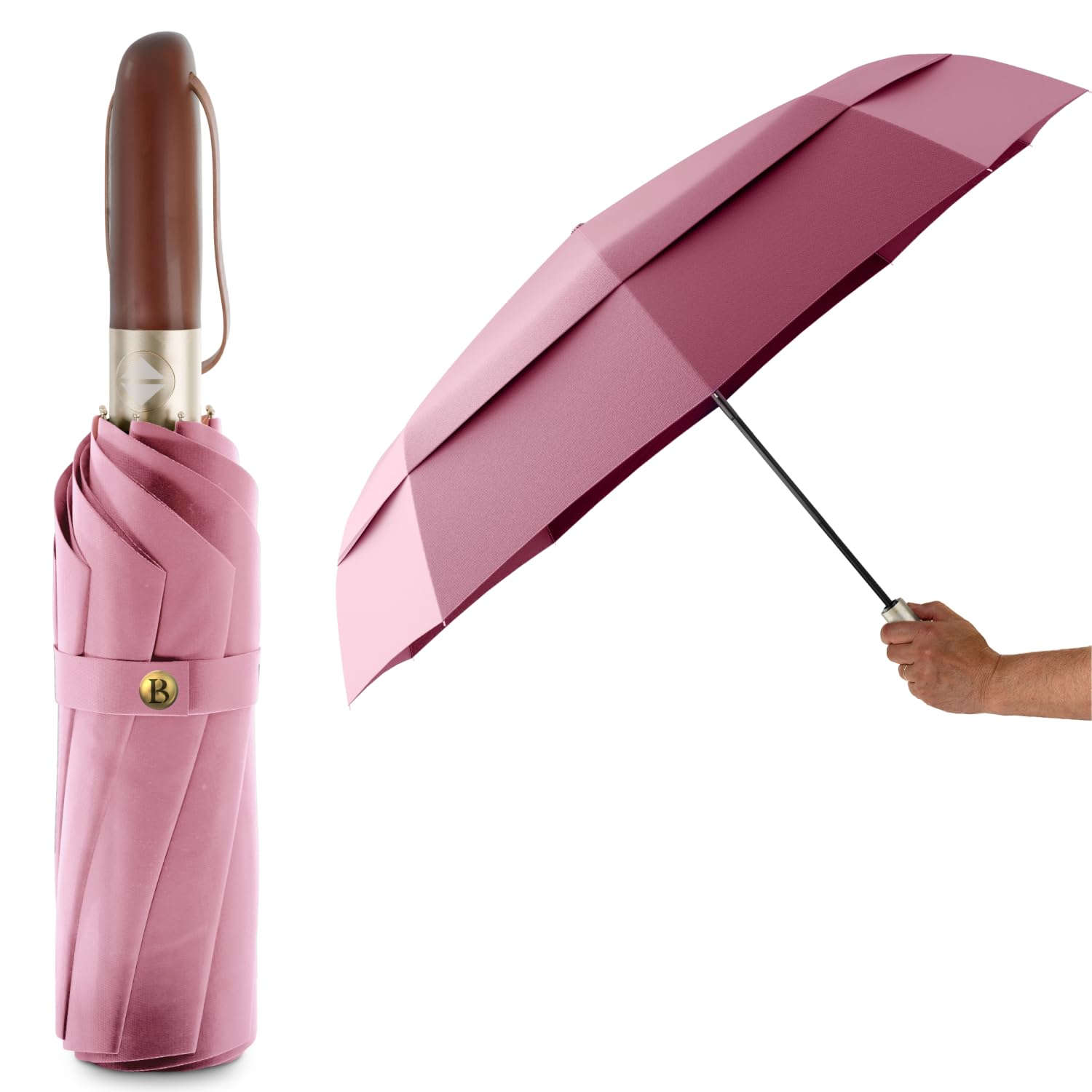 LOGAN & BARNES Taschenschirm sturmfest Ø103cm - Regenschirm sturmfest Klein mit hochwertigem Echtholzgriff und Auf-zu- Taschenschirm Automatik Modell Amsterdam