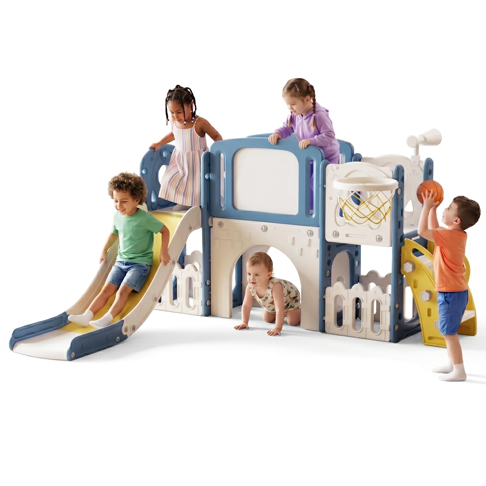 Magic ZC Toboganes para bebés y Juegos de toboganes autosuficientes escaladores para niños pequeños Juegos de Parques Infantiles Equipos diversión (XST-Blue Yellow)