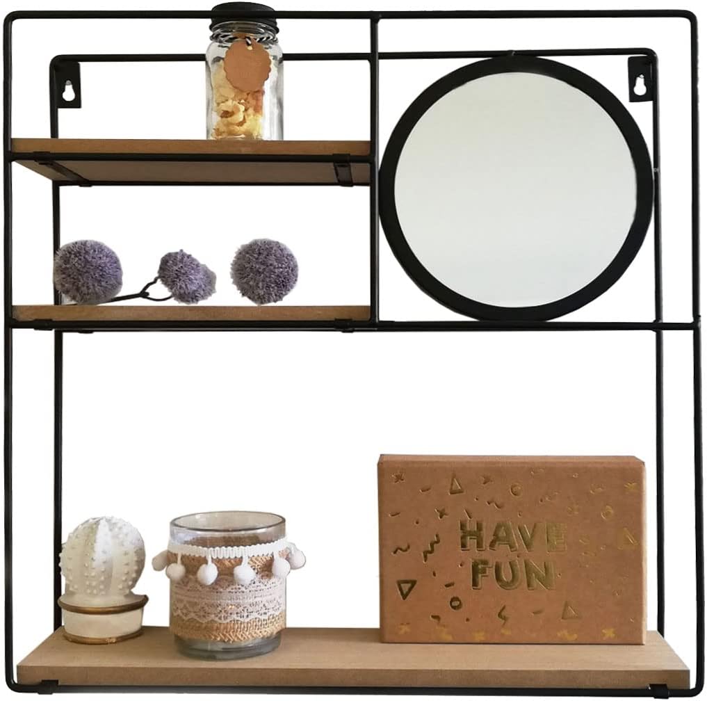 Wall shelf with round mirror.