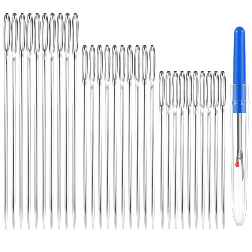 9-Piece Large Eye Needle Set - Stainless Steel Embroidery Needles For Easy Threading