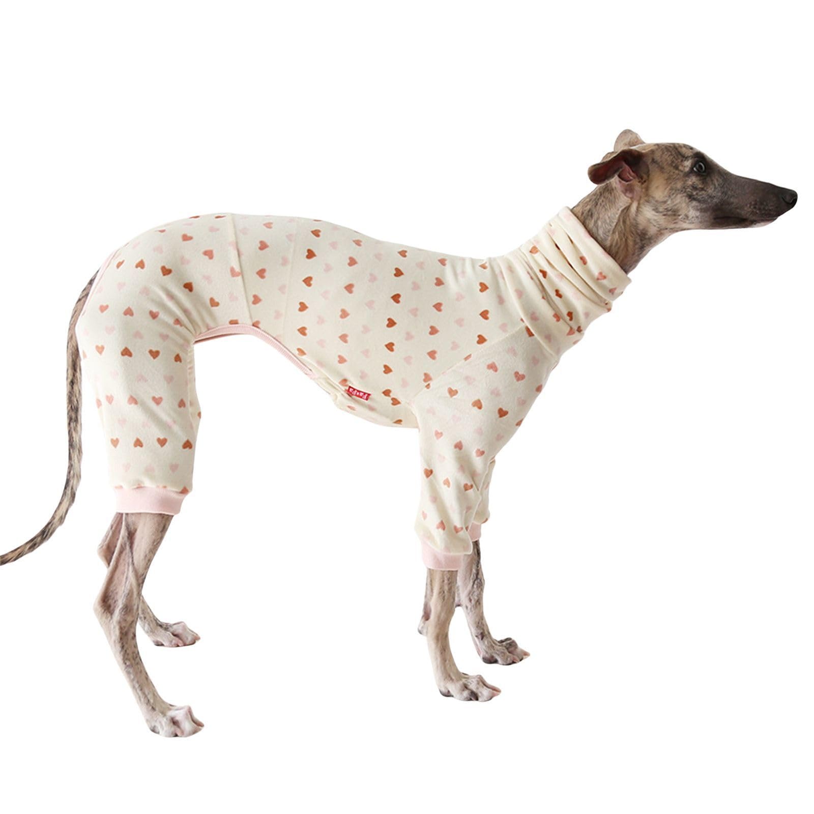 Lightweight Italian Greyhound Jumper，Turtleneck Whippet Four-Legs Cotton Pajamas Soft Dog Onesie Loungewear Dogs Jumpsuit, Light Pink Heart_S