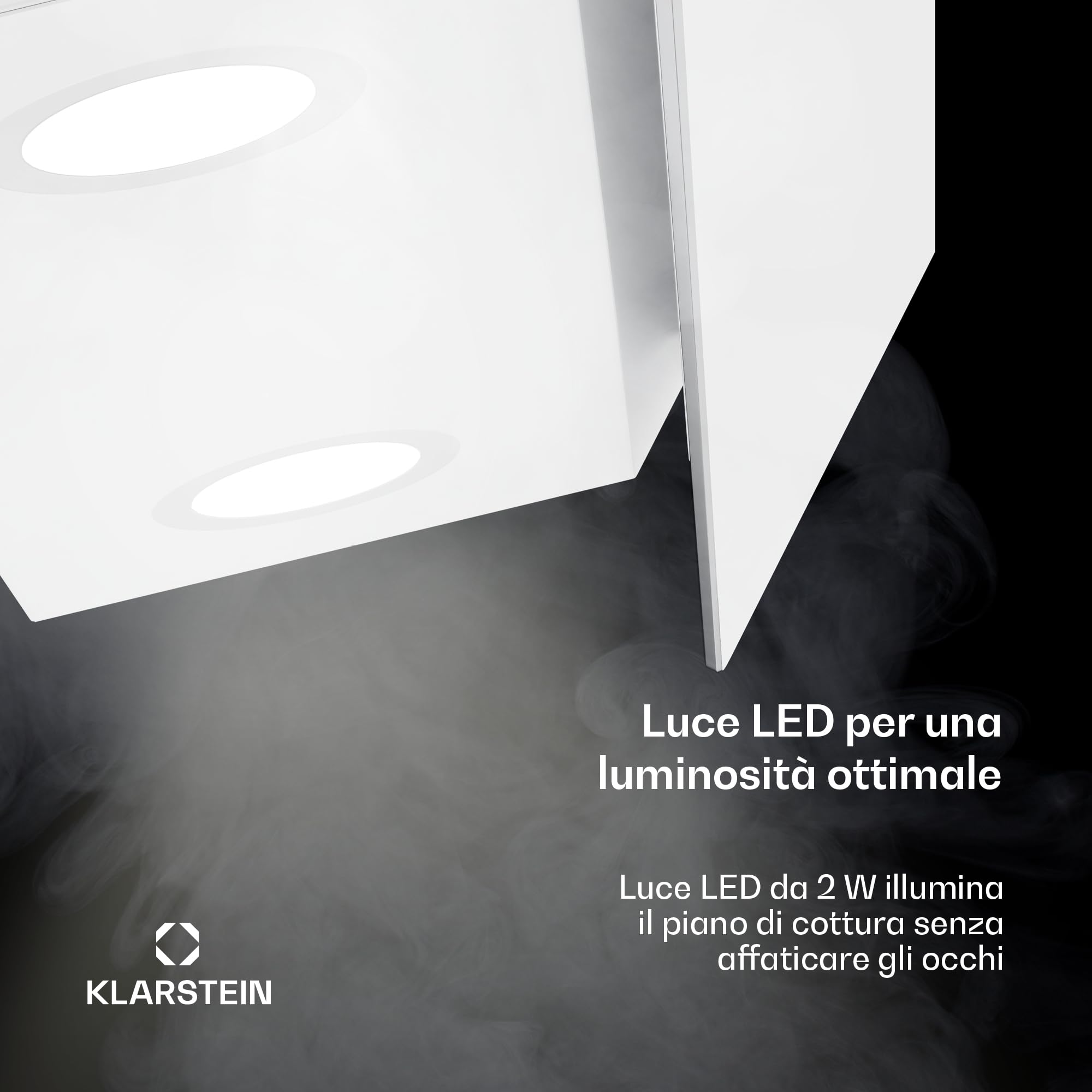 Klarstein Alina - Cappa Aspirante, 60cm, Cappa a Parete, 600 m³/ora, LED 9 Colori, Touch Control, Classe A, Silenziosa 52 dB, Bianco-Oro, Scarico & Ricircolo