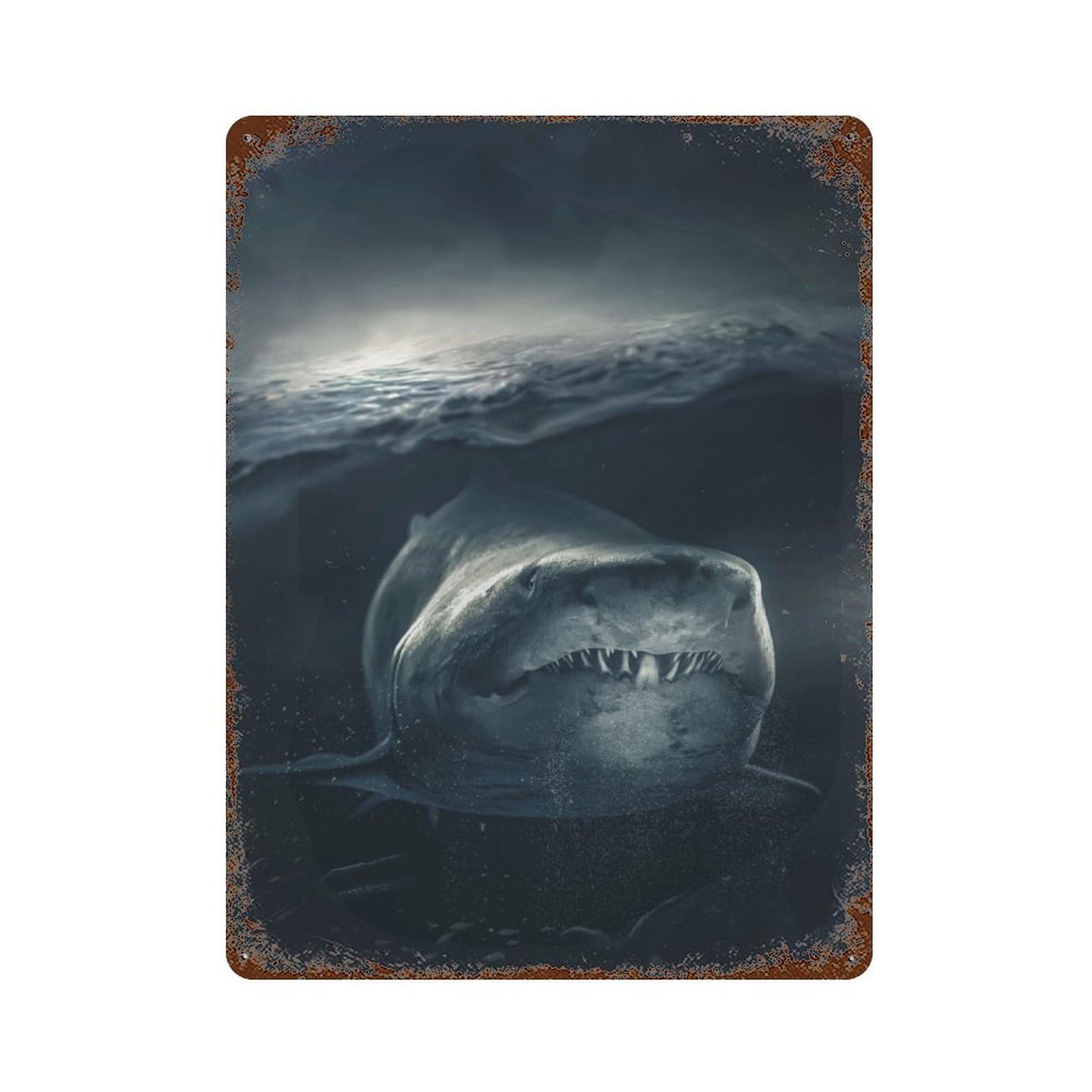 Underwater Shark Rusty Metal Tin Sign 15.7"x11.8", Ideal for Pub, Kitchen And Man Cave Decor