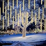 Dazzle Bright 864 LED Christmas Light, Meteor Shower Rain Lights 11.8 Inch 24 Tubes, Waterproof Plug in Falling Rain Lights Decorations for Xmas Tree Yard Party (Warm White)