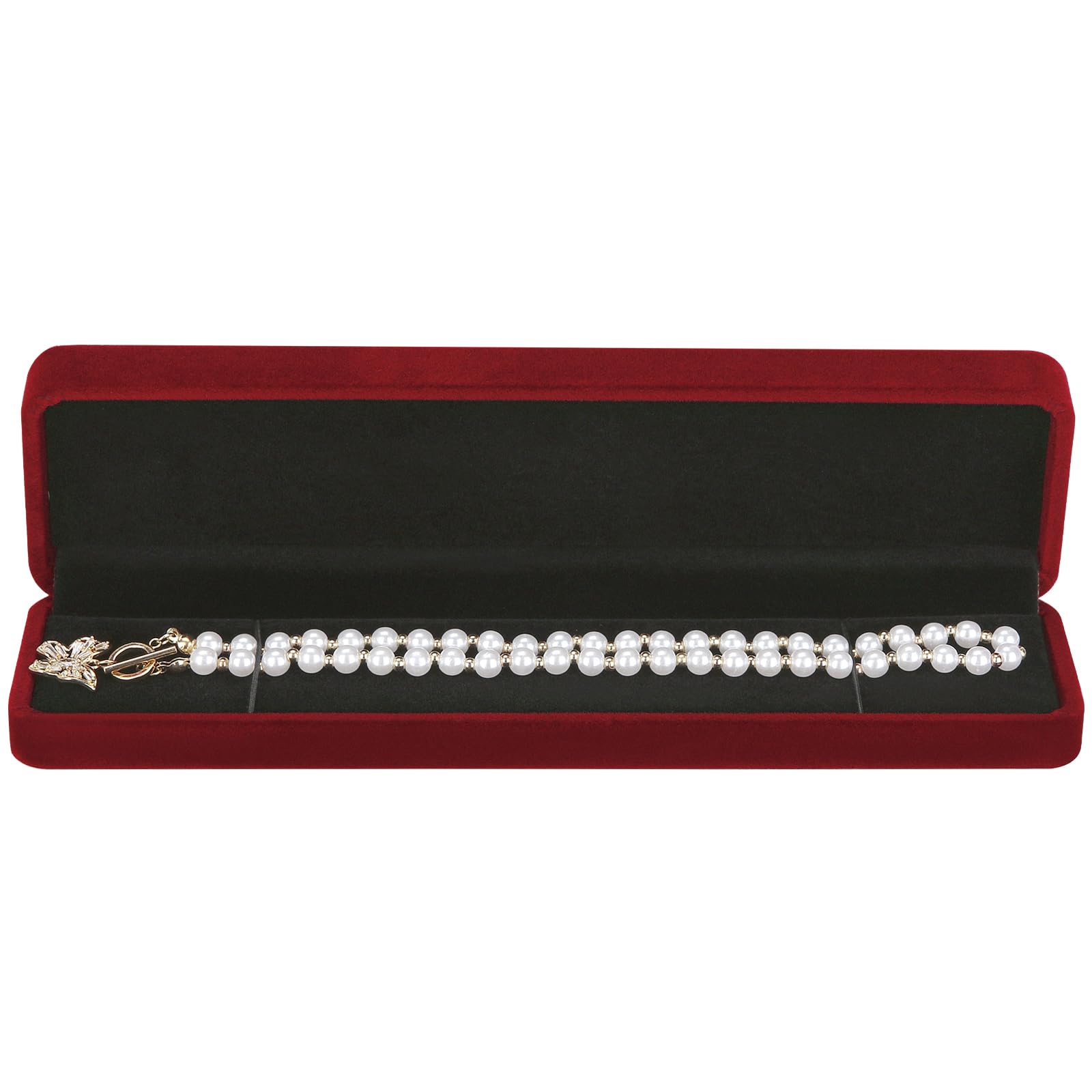 LETURE 2 Pieces Long Velvet Chain Necklace Gift Box Set, Bracelet Storage Case, Jewellry Display Box for Wedding, Engagement,Proposal, Birthday and Anniversary (Red-2pcs)