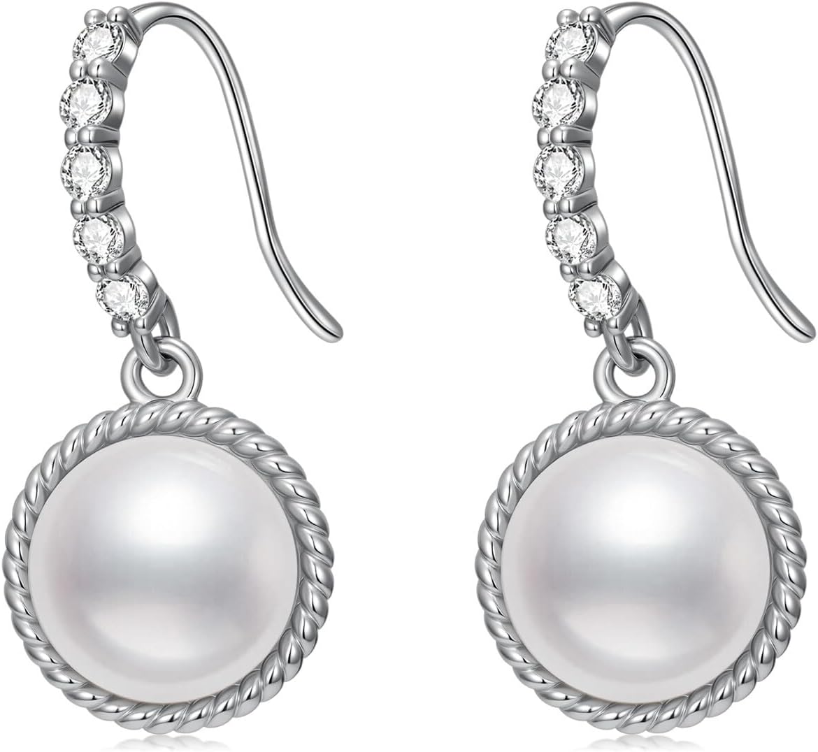 Lab Grown Diamond and Freshwater Cultured Pearl Dangle Earrings for Women Sterling Silver, Fine Jewelry Gifts for Her