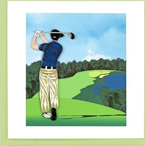 Quilling Card Tarjeta de felicitación 3-D - Golfista Golfista en el campo de golf verde