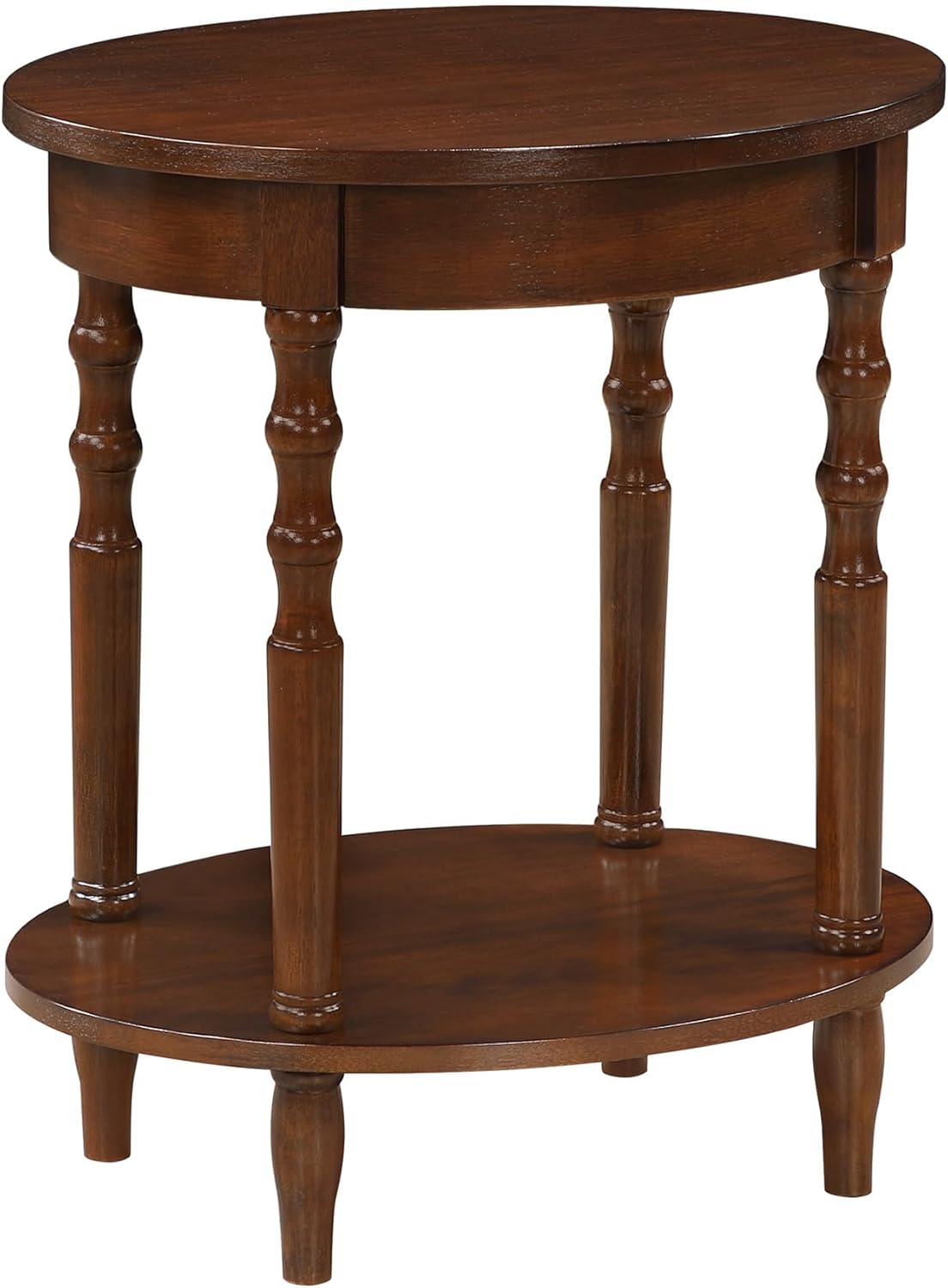 Pemberly Row Contemporary Oval End Table, Solid Wood and MDF, Black Wood Finish, 24 in H x 19.75 in W x 15.75 in D, Spindled Legs, Bottom Shelf, Living Room Accent Table