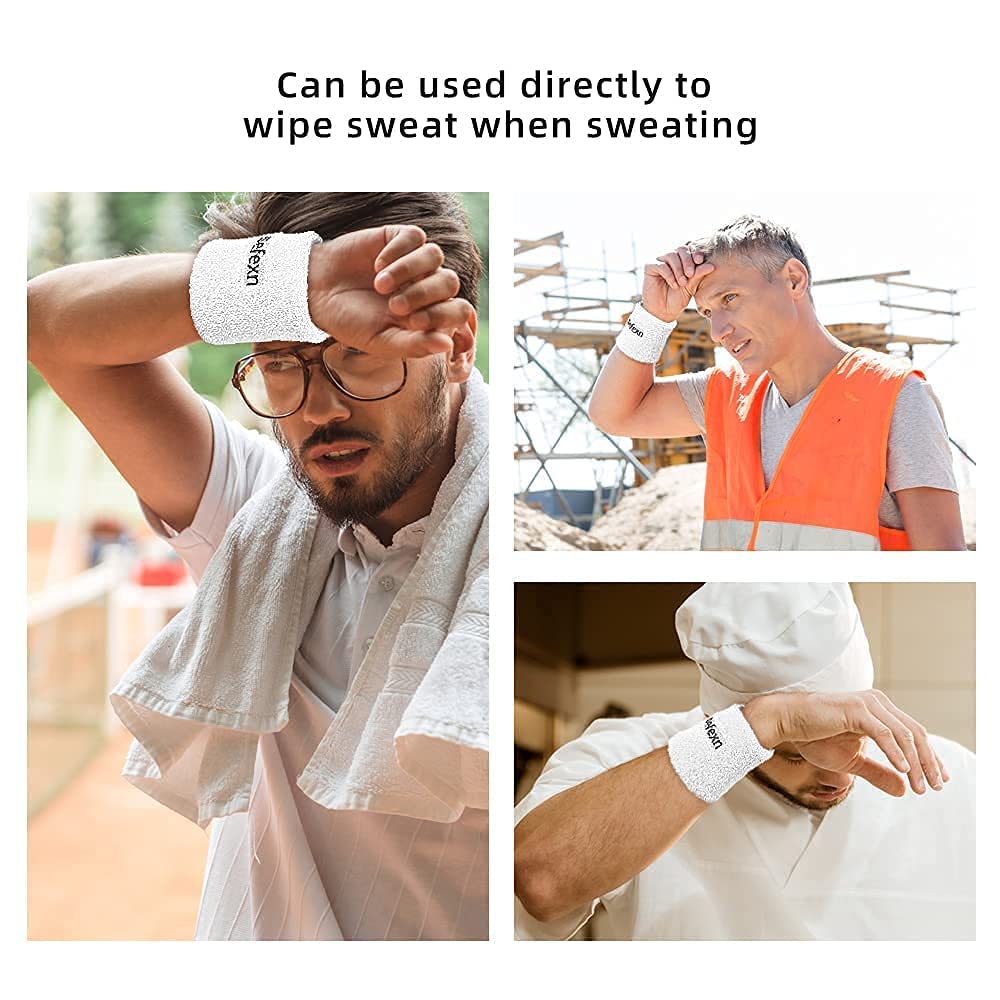 2 PCS Cotton Wrist Sweatbands Terry Cloth Sports Wristbands for Gym Running Tennis Basketball(White) : Sports & Outdoors