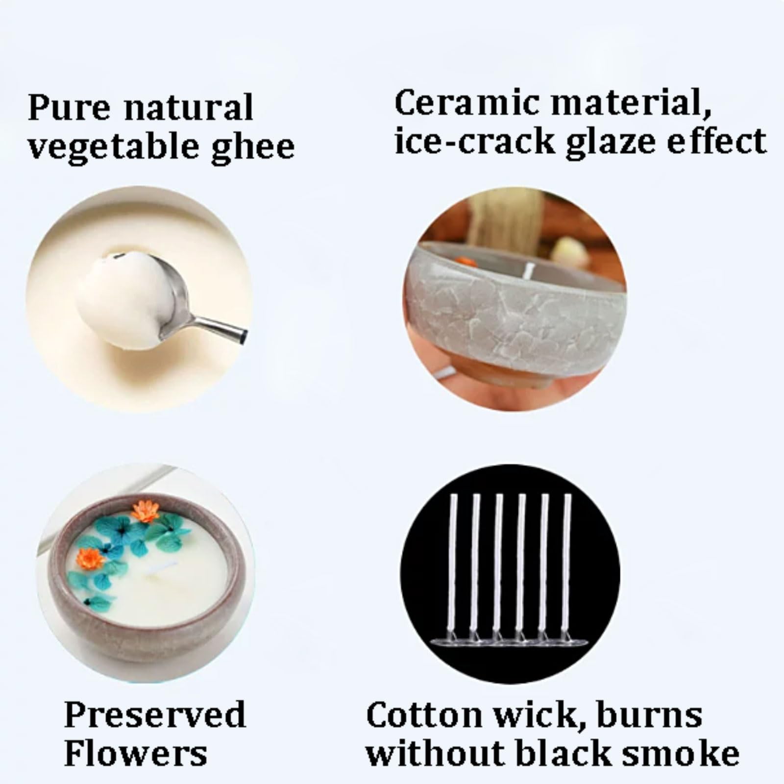 Exquisito 4 velas de cerámica hechas con ghee vegetal natural y vela perfumada reutilizable redonda con mecha de algodón meloso