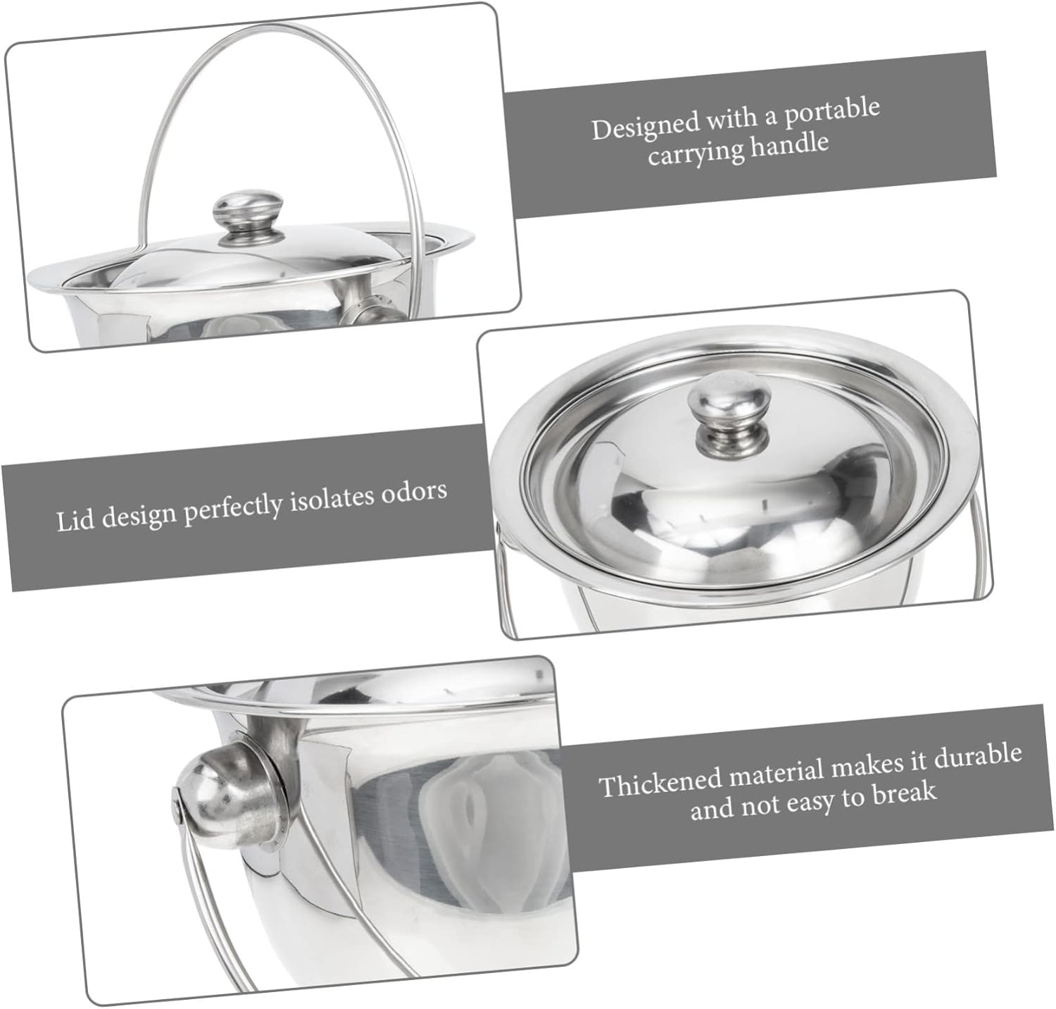 Stainless Steel Chamber Pot with Handle and Lid Portable Urinal Spittoon for Elderly Boy Girl Adults Odor-Sealing Easy to Clean Design
