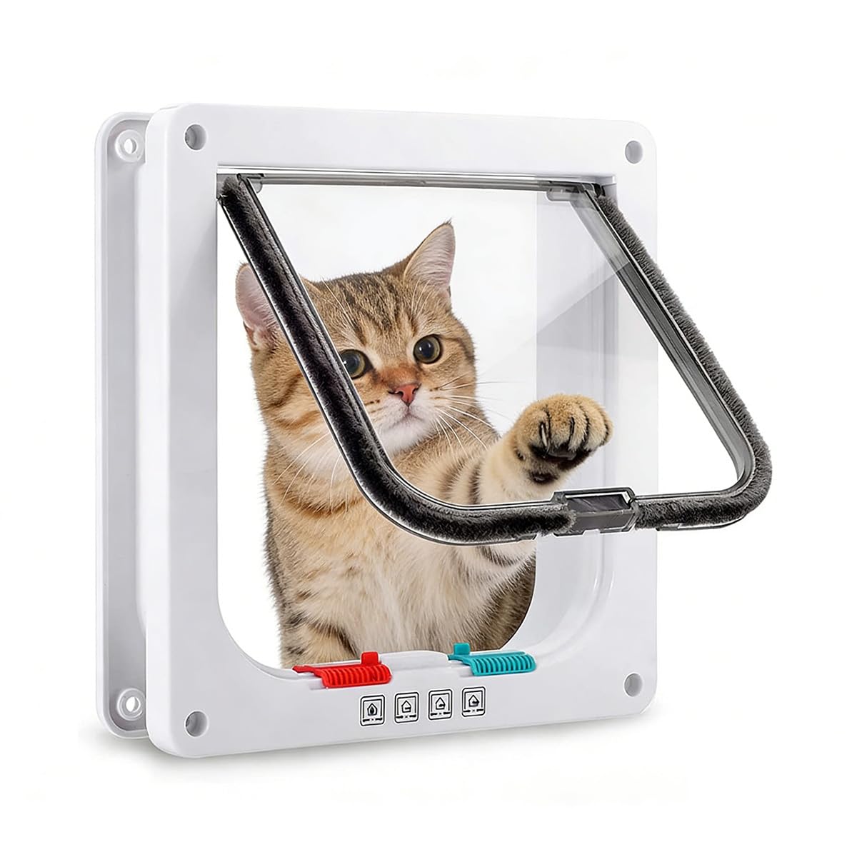Lockable Cat Flap, Medium Cats Flap Door for Interior Exterior Door/Window/Wall, Magnetic Manual 4 Way Lock Pet Door Small Dog Convenient Exclusive Entry (White,XL-27.7x25x2cm)