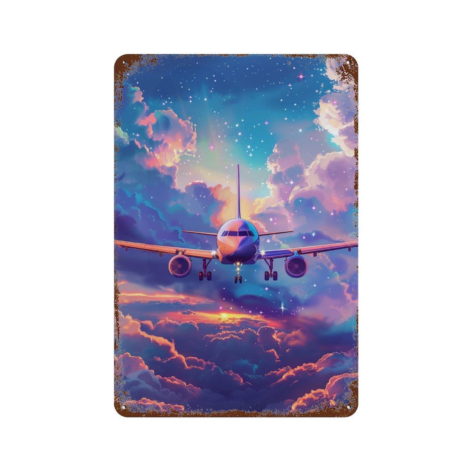 Aged Metal Wall Plaque with Magical Sky Flight Design 11.8"x7.9", for Farmhouse, Kitchen And Entryway Decor, Old School Wall Decor