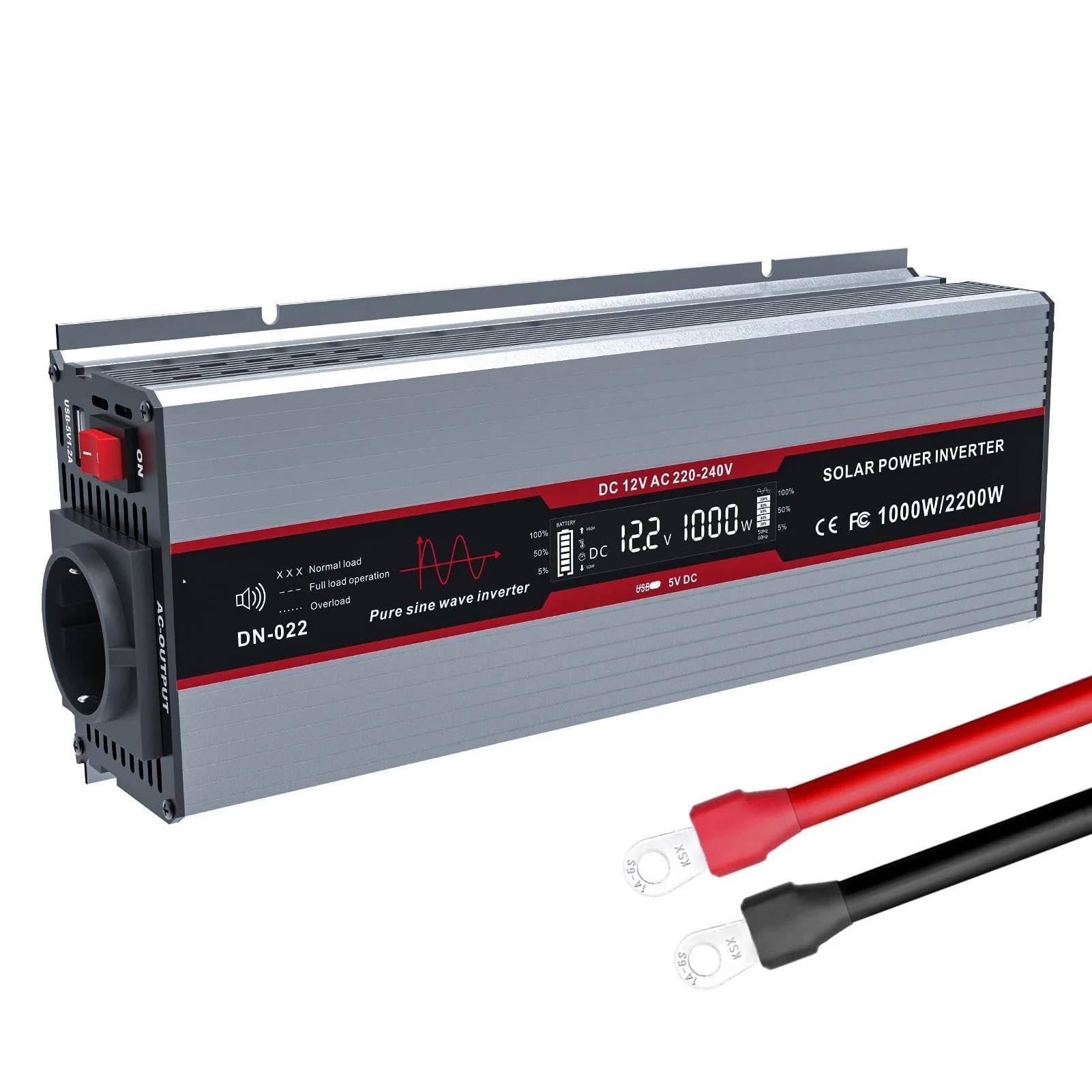 Inversor Inversor De Onda Sinusoidal Pura 12V A 230V Convertidor De 220V A 1 V Potencia Máxima 1500W 3000W Pantalla LCD Interfaz USB Automóviles(DNG12V 220V 1000W EU)