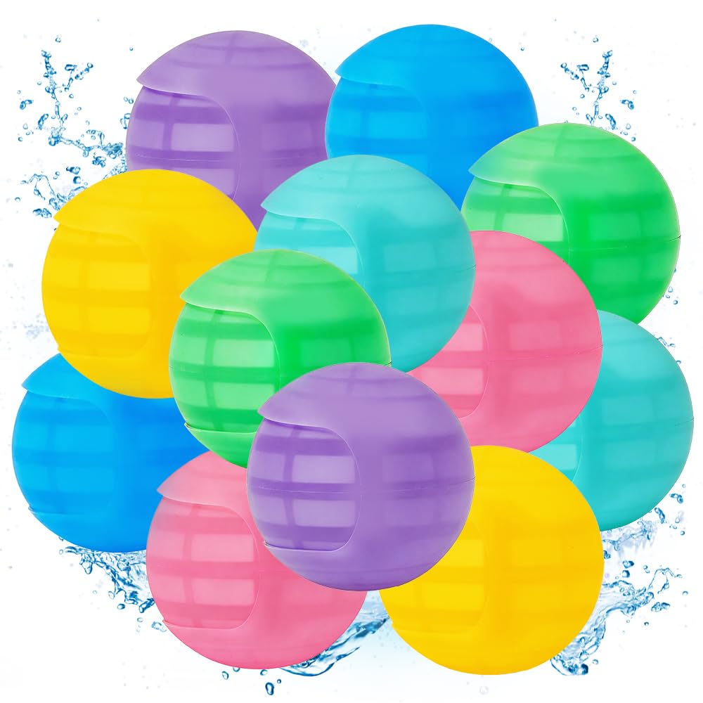View 1 of 12-Pack Reusable Self-Sealing Quick-Fill Silicone Water Balloons for Kids Teens & Adults, Refillable Splash Balls for Outdoor Summer Fun, Pool Beach Games & Water Toys