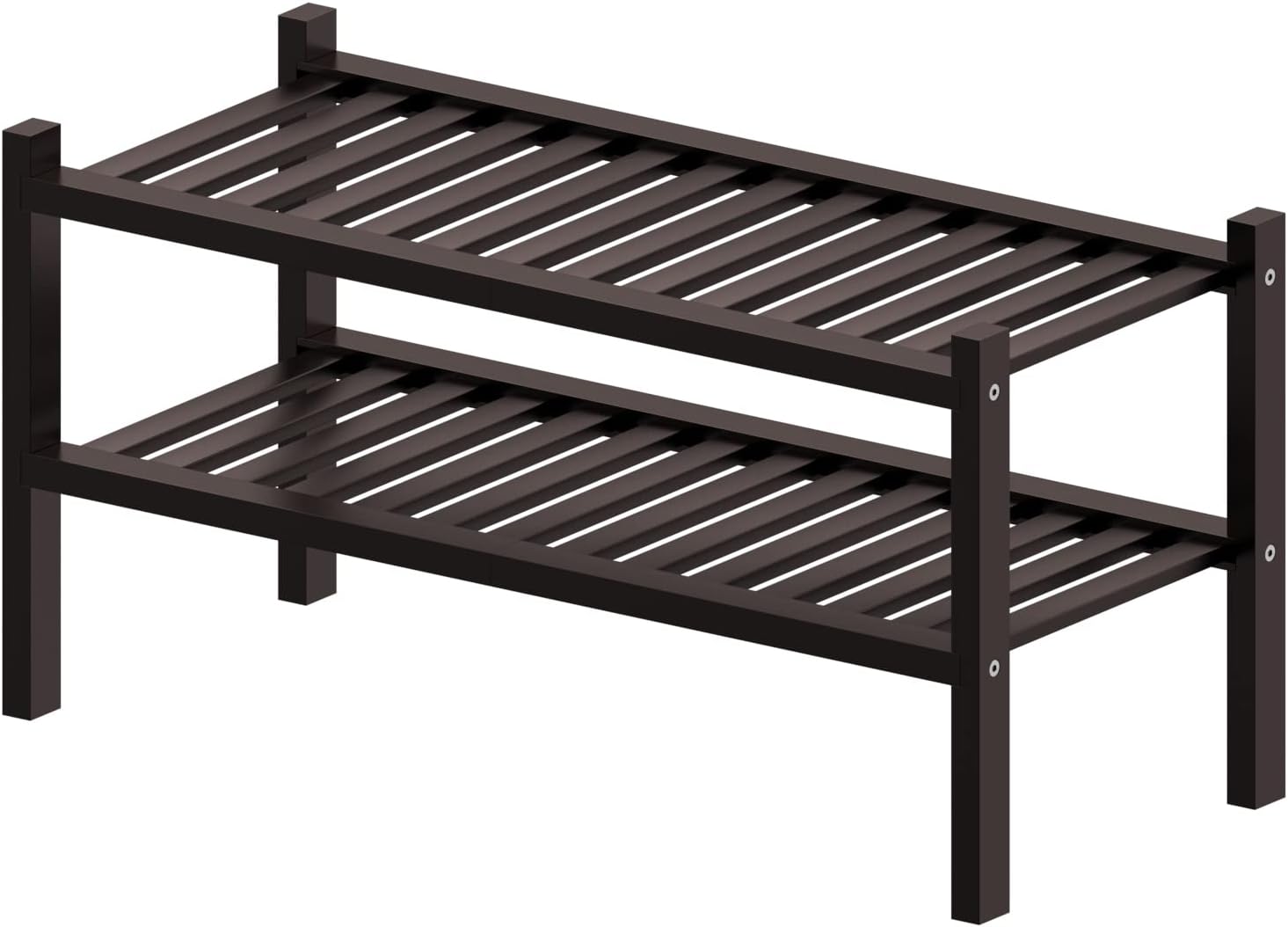 ROMGUAR CRAFT 2 Tier (Thick) Bamboo Shoe Rack for Closet Free Standing Wood Shoe Shelf for Entryway Small Space Stackable 27"x12"x14" (Black Brown)