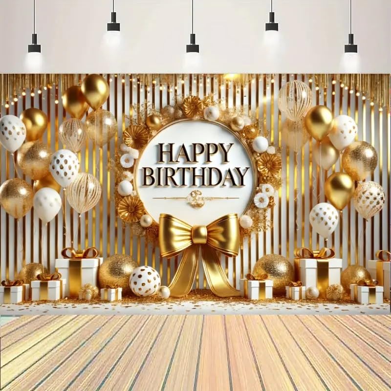 Image of DARSHANAM WORLD Birthday Decoration Backdrop Cloth Curtain (Pack of 1, Size: 5x8 Feet) Background Enhancer Poster,Happy Birthday Sign Theme-(Polyester). (Gold)