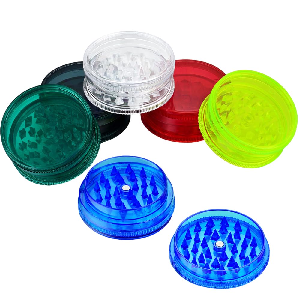 Pack x6 Moulins à herbes en plastique, Grinders 2,4 pouces (60mm), Grinder à 3 pièces, incluses couvercle magnétique et compartiment de rangement hermétique