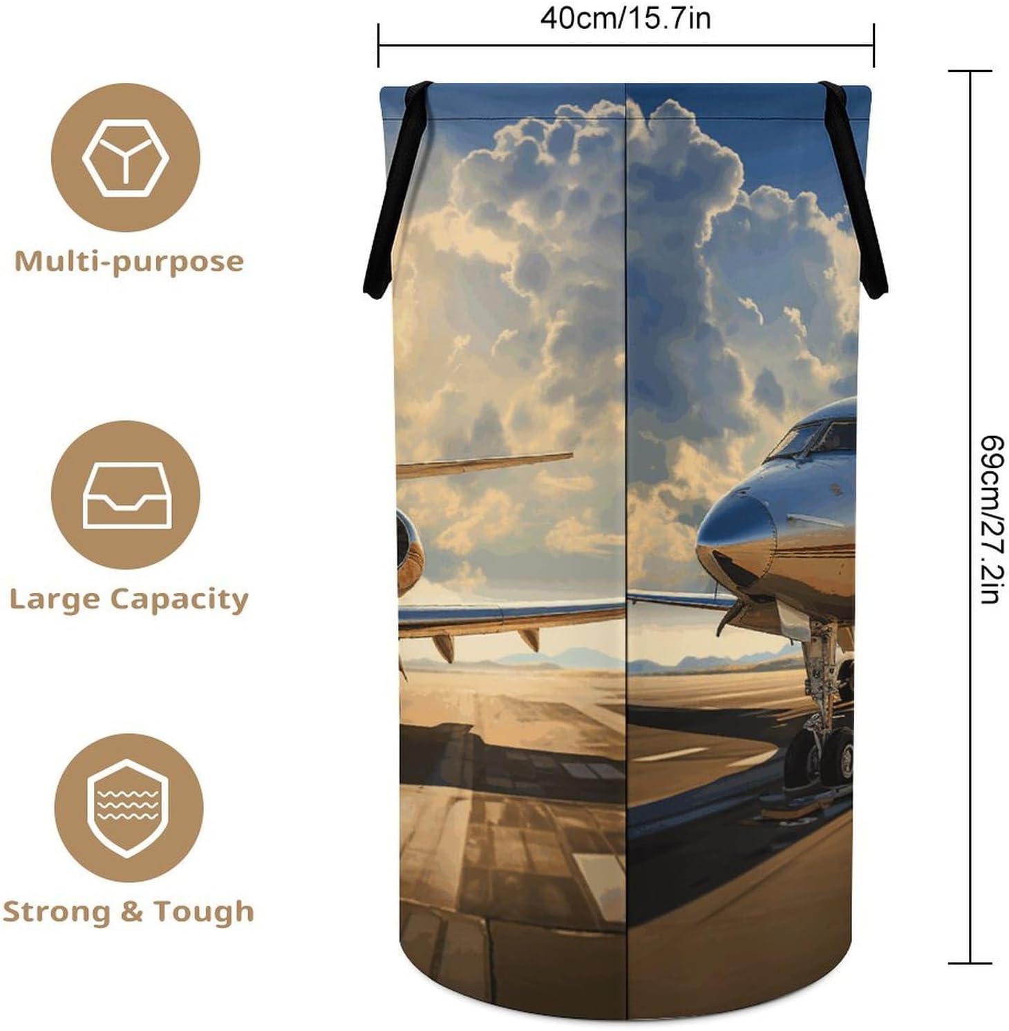 Private Plane Large Capacity Laundry Baskets,Collapsible Clothes Hamper with Handles，Laundry Hampers for Bathroom,Bedroom,Towels