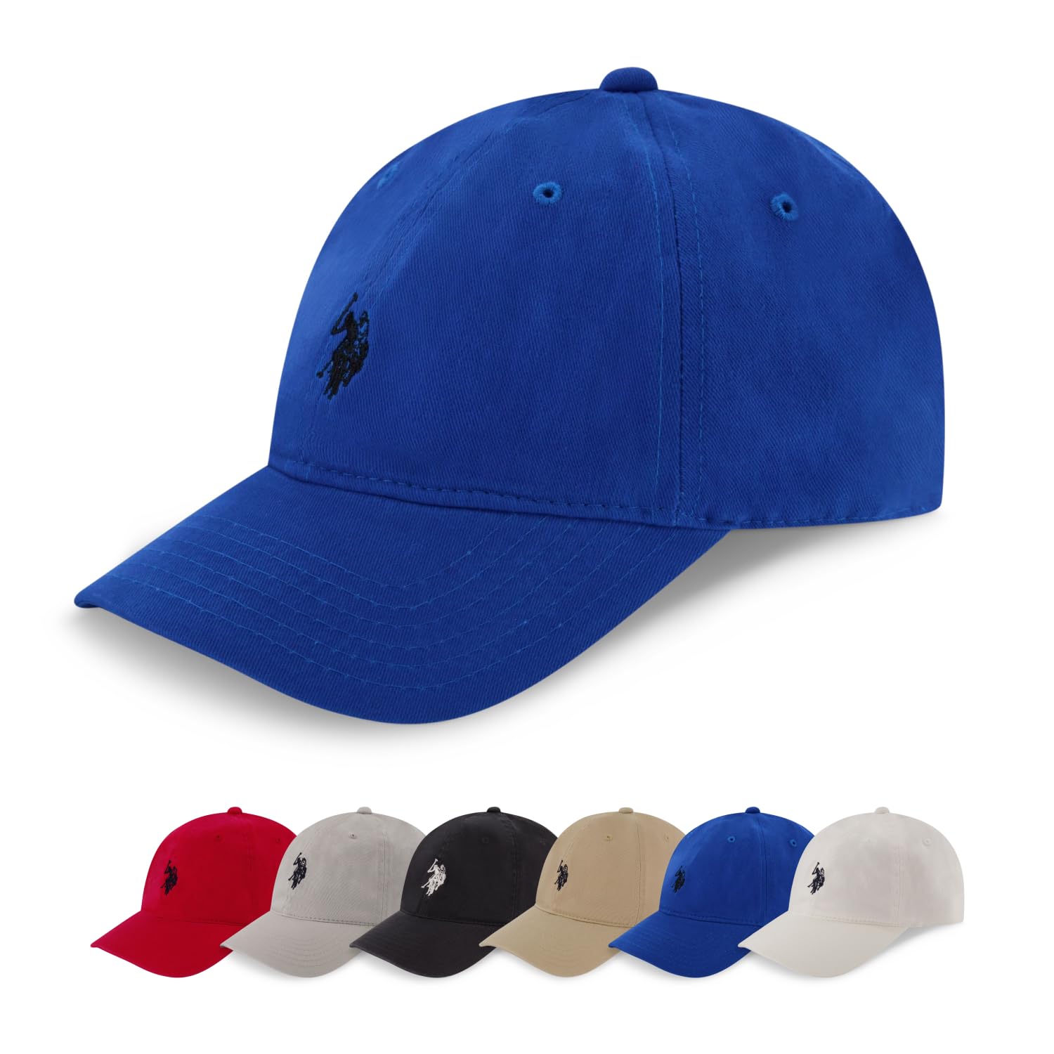U.S. Polo Assn. Męska bawełniana regulowana czapka baseballowa z zakrzywionym rondem z haftowanym logo małego kucyka, Kobaltowy niebieski, Rozmiar uniwersalny