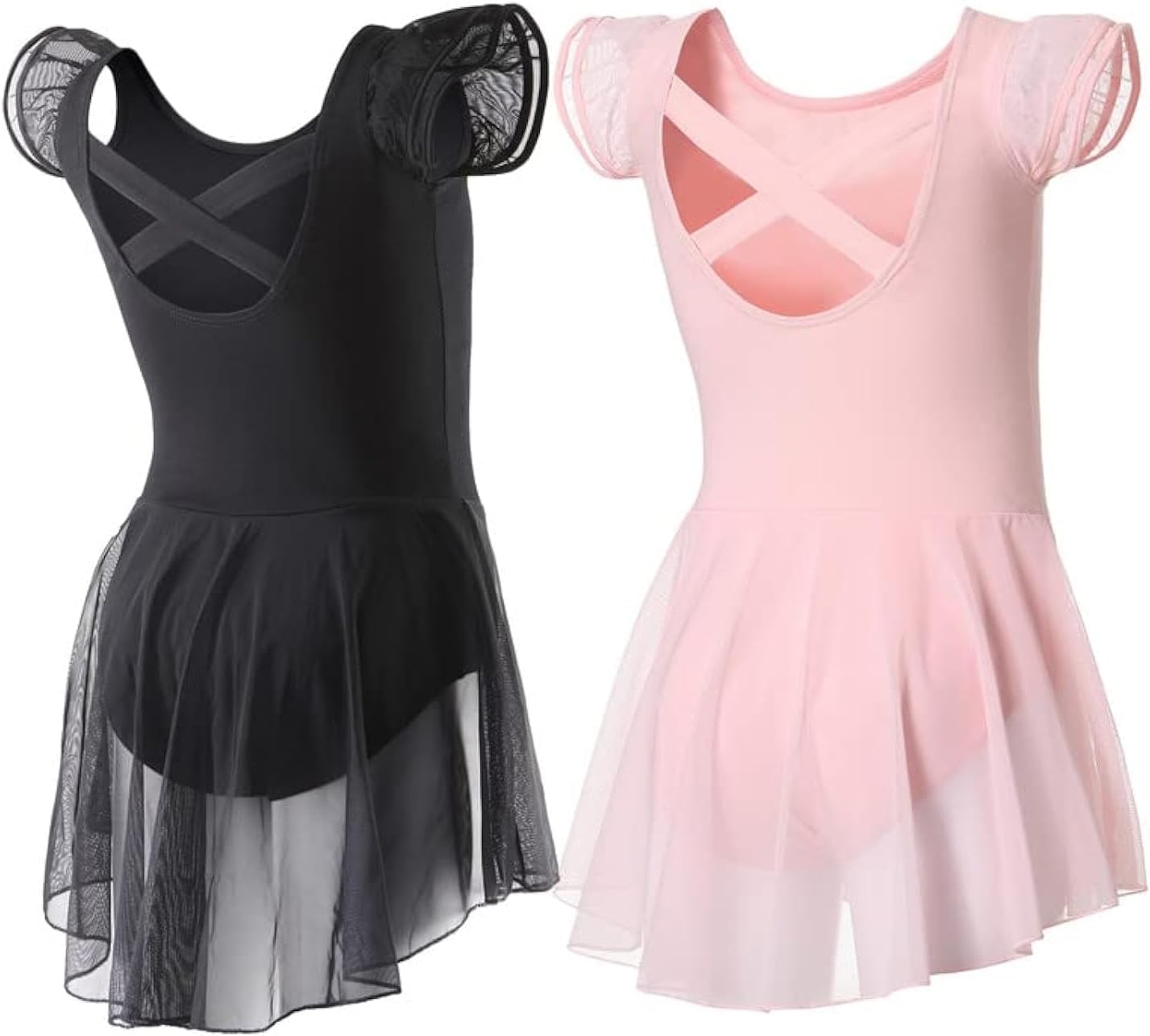 Ballet Leotards for Girls Ballet Leotard with Skirt Toddler Dance Leotards Flutter Sleeve and Criss-Cross Back