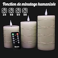 Vista 3 de Vela recargable sin llama, vela de LED parpadeante con forma de velón de cera auténtica con luces de hadas, control remoto y temporizador, mecha