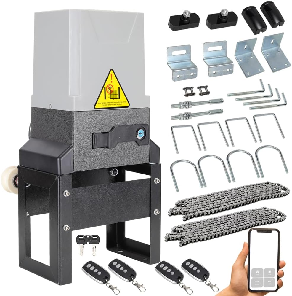 Sliding Gate Opener with WiFi App Control & 4 Remotes, Automatic Electric Gate Motor Complete Kit for Driveway Slide Gates Up to 3300lbs, Chain Driven Security System with Infrared Sensor, Auto Close