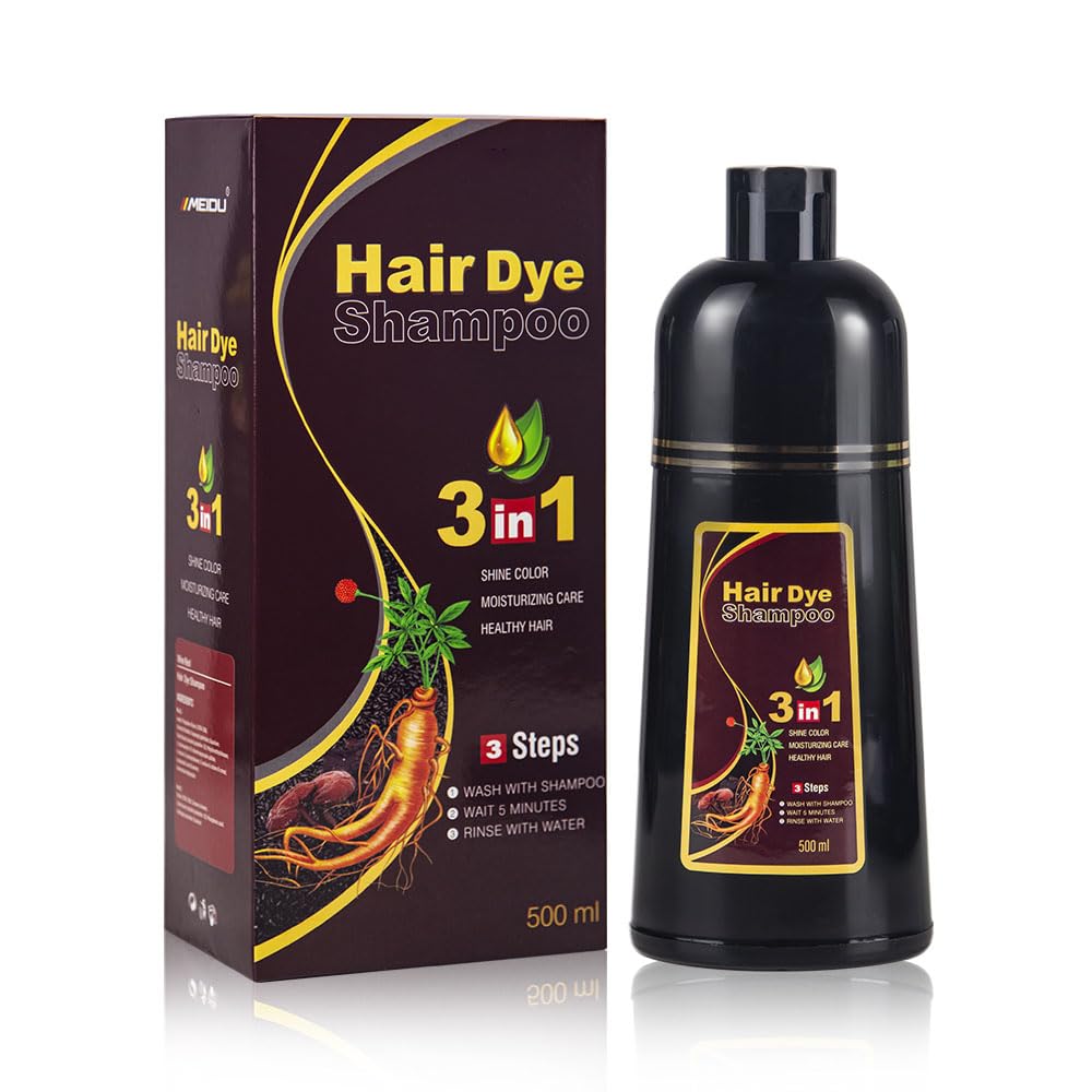 Hair Dye Shampoo Dark Brown for Gary Hair Coverage, Hair Color Shampoo for Women & Men 3 in 1-100% Grey Coverage - Herbal Ingredients Coloring Shampoo in 20 Minutes