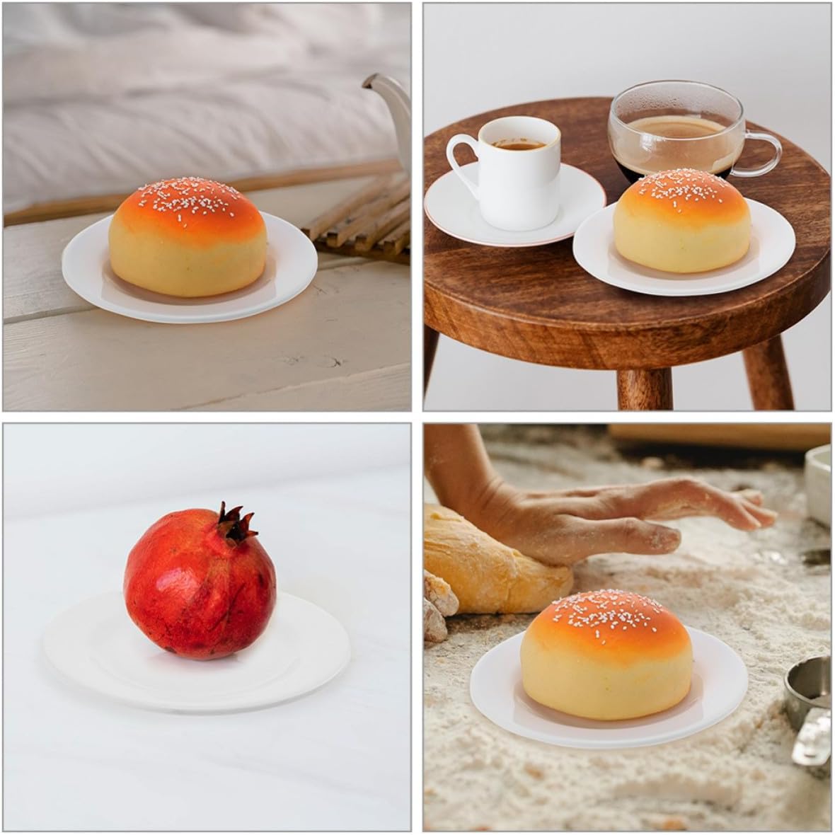 3pcs White Melamine Appetizer Plates for Bread Rolls and Cookies