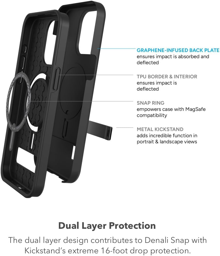 ZAGG Denali Snap iPhone 15 Pro Max Case with Kickstand - Drop Protection (16ft/5m), Dual Layer Textured Cell Phone Case, No-Slip Design, MagSafe Phone Case, Rust Brown