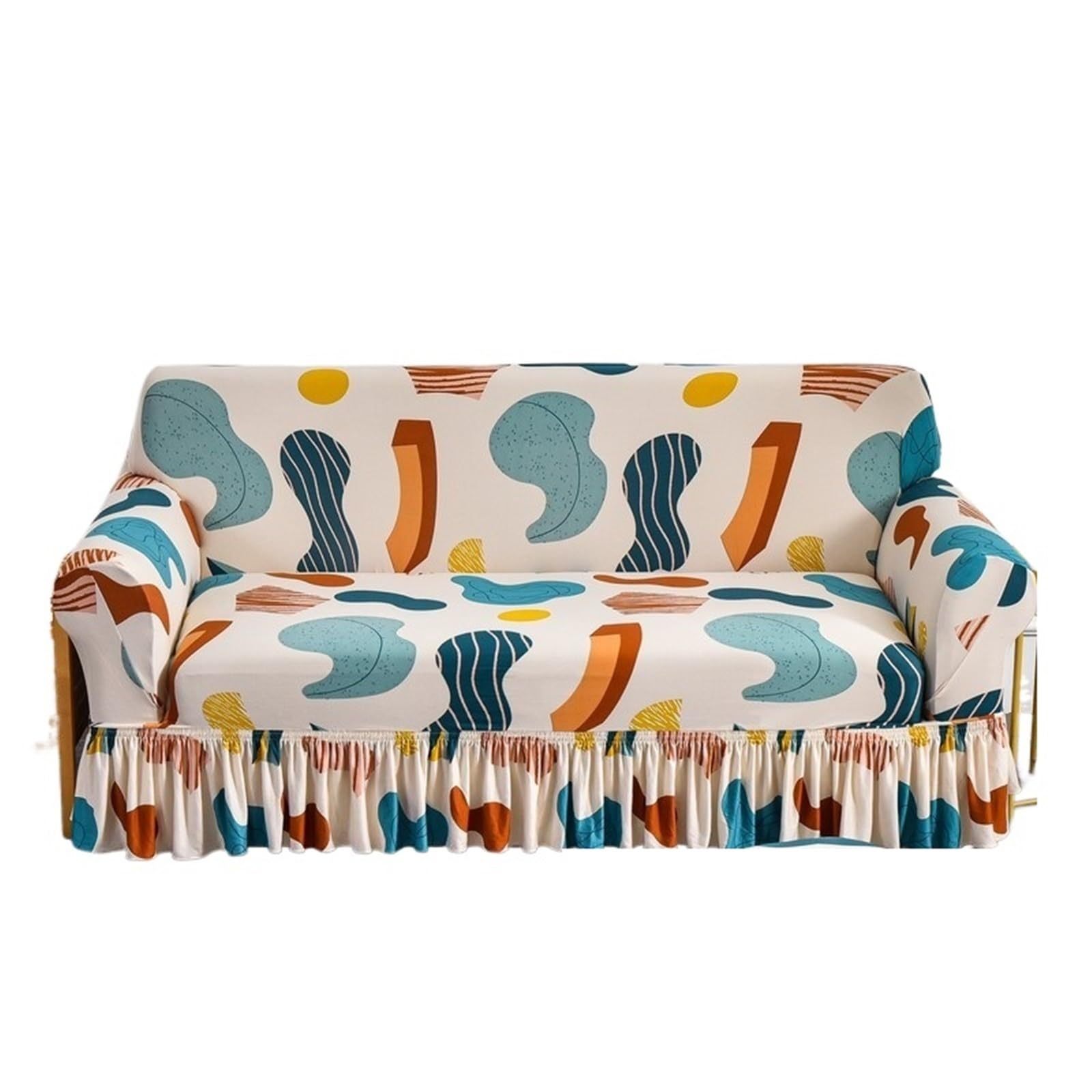 GCYEIDMA Skirt Sofa Cover Stretchable Sofa Cover with Skirt Washable Furniture Protector Printed Slipcovers with Elastic Bottom for Living Room(Color1,2-seater 145-185cm)