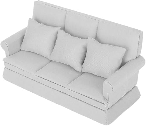 Miniatura 3 de KIMISS 1:12 Casa de muñecas Mini sofá con 3 piezas de almohada Muebles de sala de estar Muebles de madera para la casa de muñecas Accesorios de