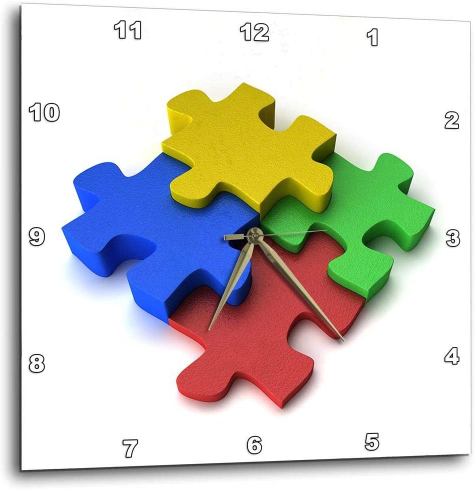 3dRose Wall Clock Silent - 10 inch - Colorful Puzzle Design Autism - Illustrations