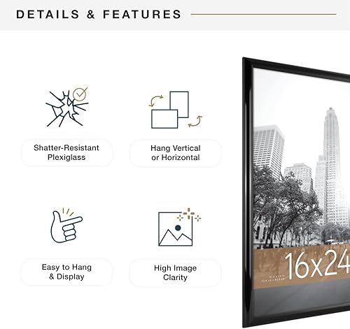 Miniatura 6 de MCS Trendsetter - Marco para pósteres, obras de arte de pared y rompecabezas con abertura trasera, de 16 x 24 pulgadas, color negro