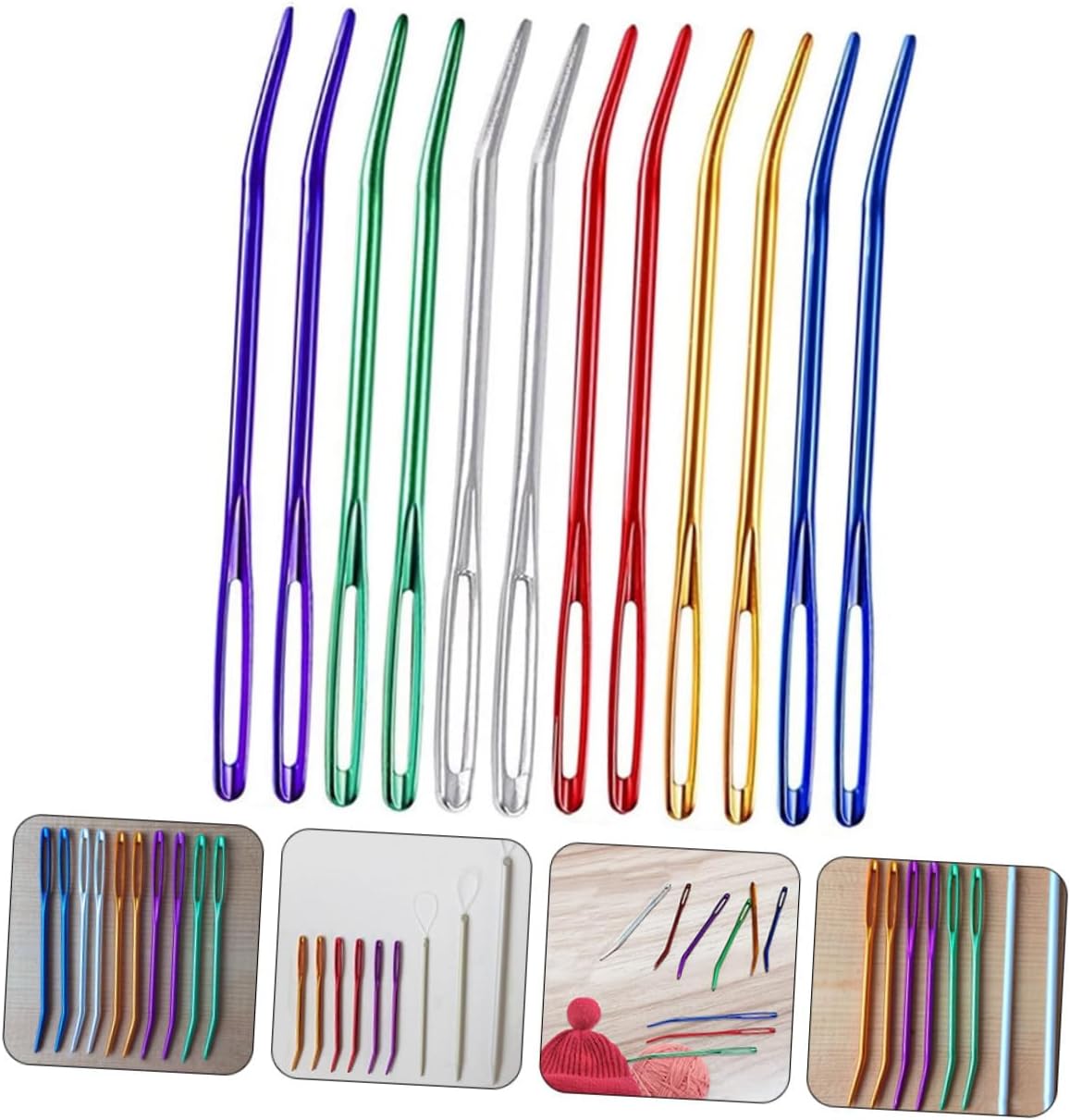 NUSITOU 12pcs Mixed Color Aluminum Yarn Tapestry Needles with Large Eyes, Safety Blunt Darning Needles for Knitting and Hand Sewing Accessories, Portable Sewing Supplies for Random Color
