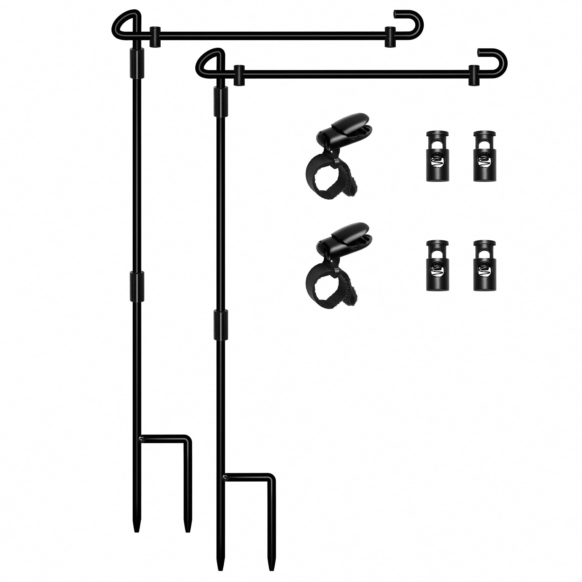 HOOSUN Garden Flag Stand, Premium Garden Flag Pole Holder Metal Wrought Iron Powder-Coated Weather-Proof Paint (2 Pack) with Tiger Clip and Spring Stoppers