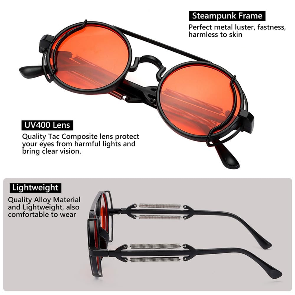 Gafas de sol clásicas vintage redondas estilo punk con protección UV400. Gafas de sol para mujer.