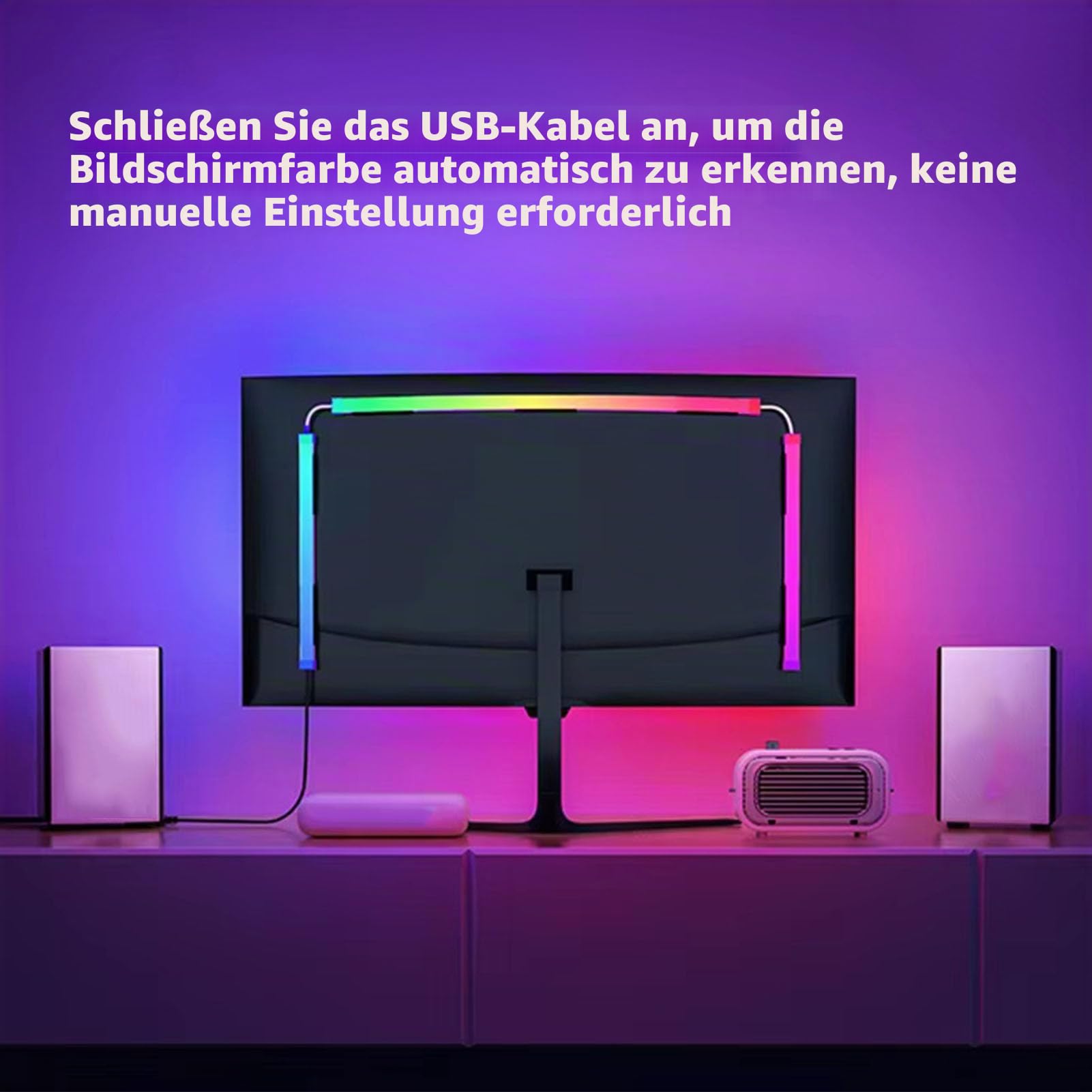 Gaming LED -Hintergrundbeleuchtung, 77 LEDs RGB -Streifenleuchten Synchronisieren Sie die Bildschirmfarbe und Musik, 16 Millionen Farben USB 5V PC Umgebungsbeleuchtung für 32