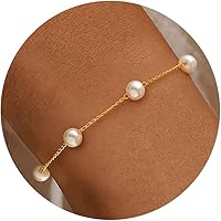 KAERUN 14K Gold Plated Pearl Bracelet for Women - Dainty Adjustable Beaded Chain, Non-Tarnish Hypoallergenic Bridesmaid Birthday Gift