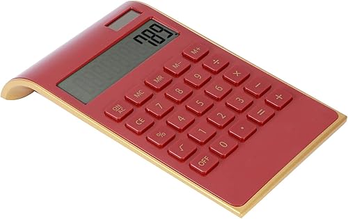 Miniatura 3 de Calculadora portátil de 10 dígitos Pantalla LCD inclinada Calculadora de energía solar ultra delgada para negocios de oficina en casa (rojo)