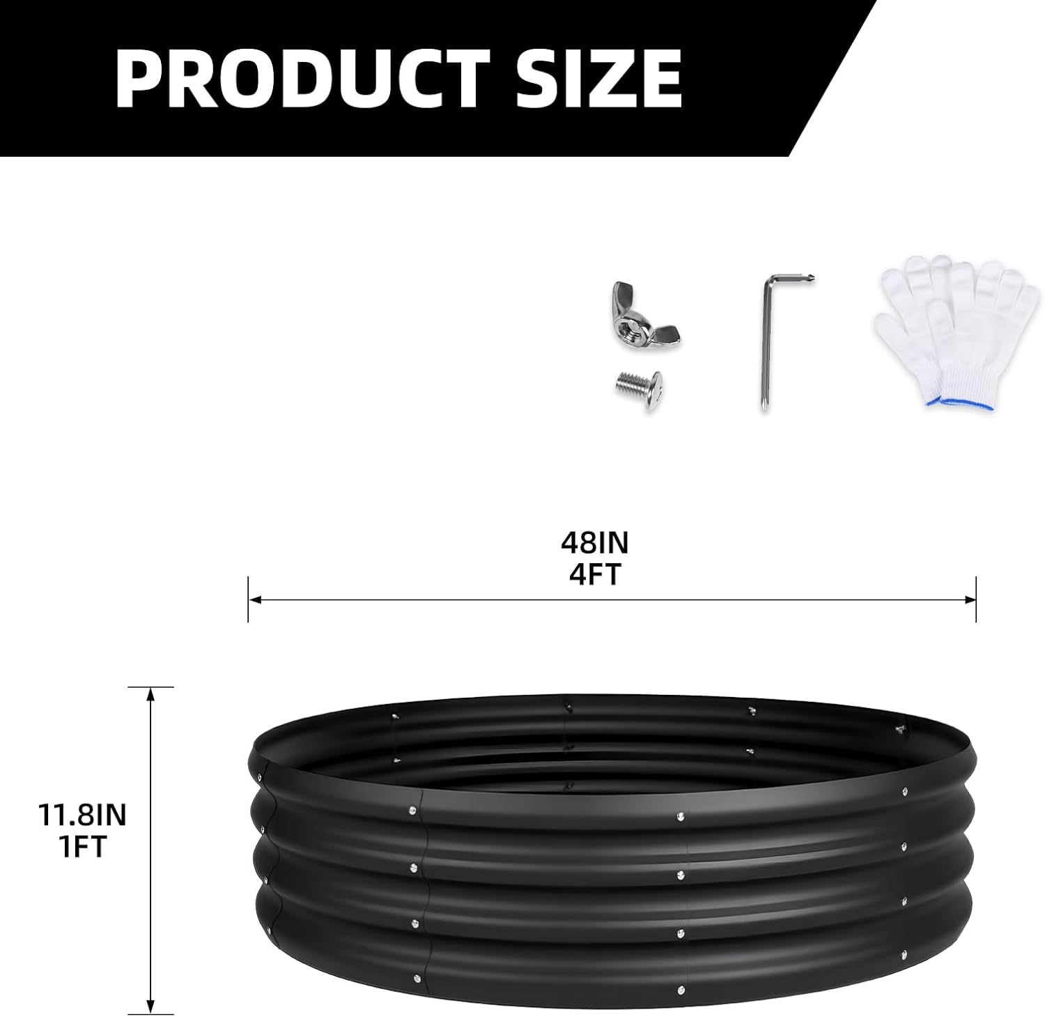 48 Inch Fire Pit Ring for Outside, 4FT Diameter Wood Burning Fire Ring, Large Round Galvanized Steel Fire Pit, Metal Outdoor Fireplace for Backyard, Patio, Camping, Bonfire (Black)